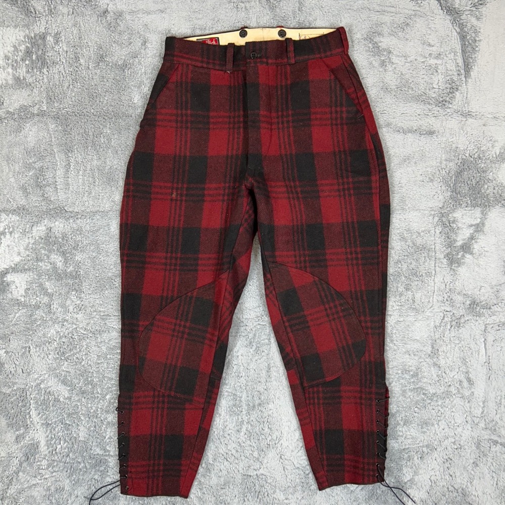 Penn-Rich Huntmaster Wool Hunting Pants Red Black Buffalo Plaid Lace Up Cuffs